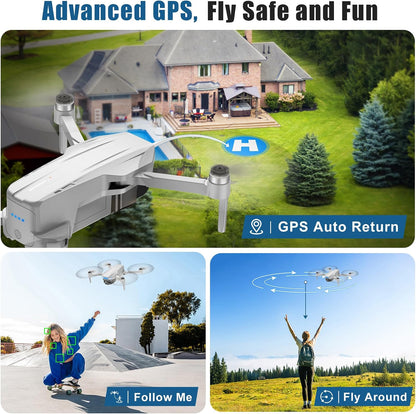 Drones with Camera for Adults 4K, GPS Auto Return, Waypoint Flight, Orbit Fly, GPS Follow, Gesture Control, Foldable Drone with Brushless Motor, 249G Light, 48 Mins Flight Time with 2 Batteries