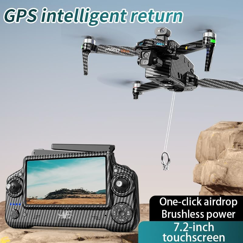 AE60 Drone with Camera 4K for Adults & Beginners, GPS Drone with 3-Axis Gimbal, 1.3Lb Payload Release and Drop, 1968FT Long Range, 45 Min Flight Time, 360° Obstacle Avoidance, Night Vision FPV Drone with 7.2" Screen Controller, Foldable (2 Batteries)