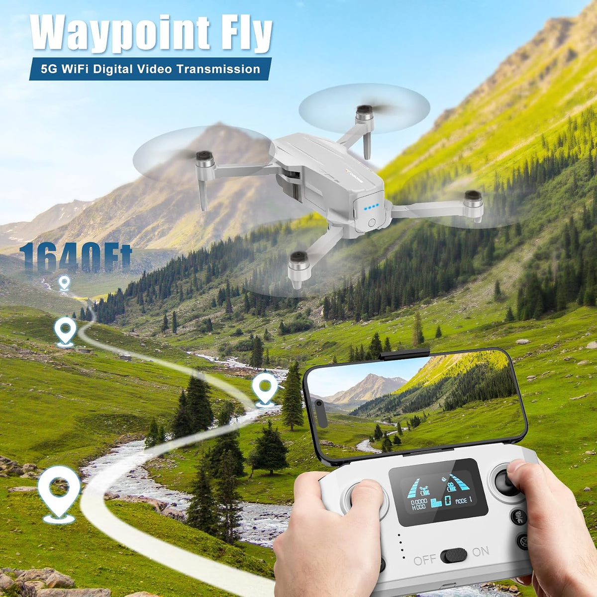 Drones with Camera for Adults 4K, GPS Auto Return, Waypoint Flight, Orbit Fly, GPS Follow, Gesture Control, Foldable Drone with Brushless Motor, 249G Light, 48 Mins Flight Time with 2 Batteries