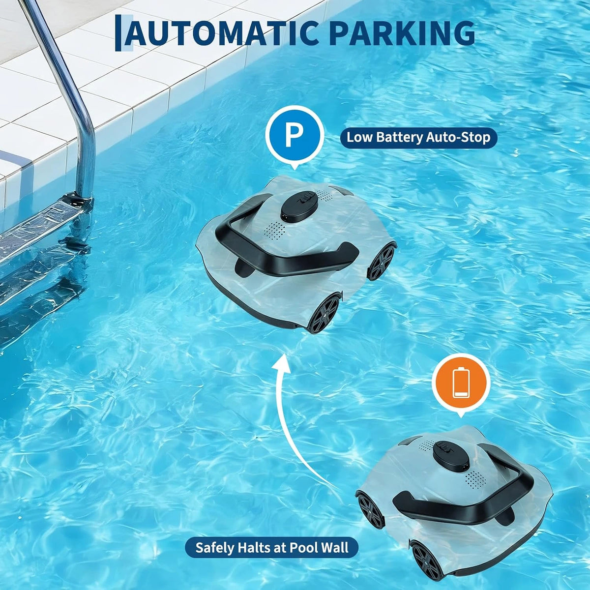 Cordless Robotic Pool Vacuum Cleaner with 130-Min Runtime, Self-Parking Technology for Above-Ground Pools up to 860 Sq.Ft, Efficient Filtration & Portable Design — product view 4