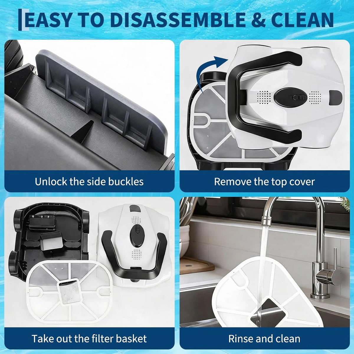 Cordless Robotic Pool Vacuum Cleaner with 130-Min Runtime, Self-Parking Technology for Above-Ground Pools up to 860 Sq.Ft, Efficient Filtration & Portable Design — product view 5