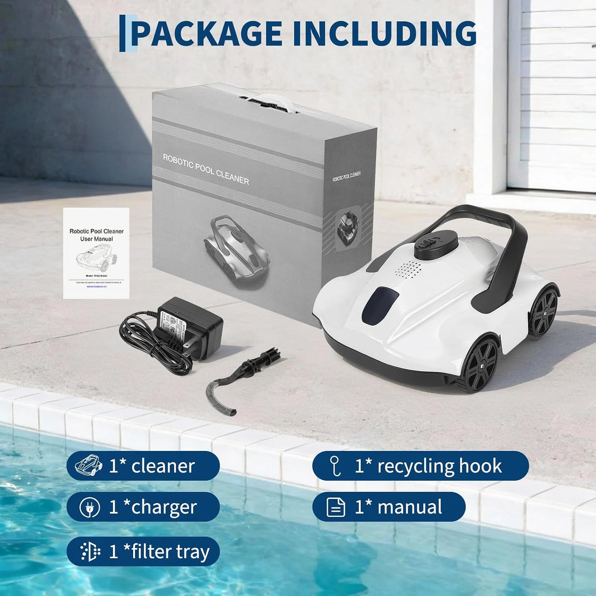 Cordless Robotic Pool Vacuum Cleaner with 130-Min Runtime, Self-Parking Technology for Above-Ground Pools up to 860 Sq.Ft, Efficient Filtration & Portable Design — product view 6