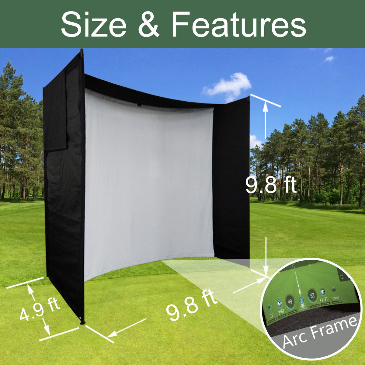 DIY Golf Simulator Impact Screen Frame Enclosure Kit Set, Use with Simulators, Durable Fabric with Velcro, Reinforced Black Border, 9.8'X9.8'X4.9' — product view 3