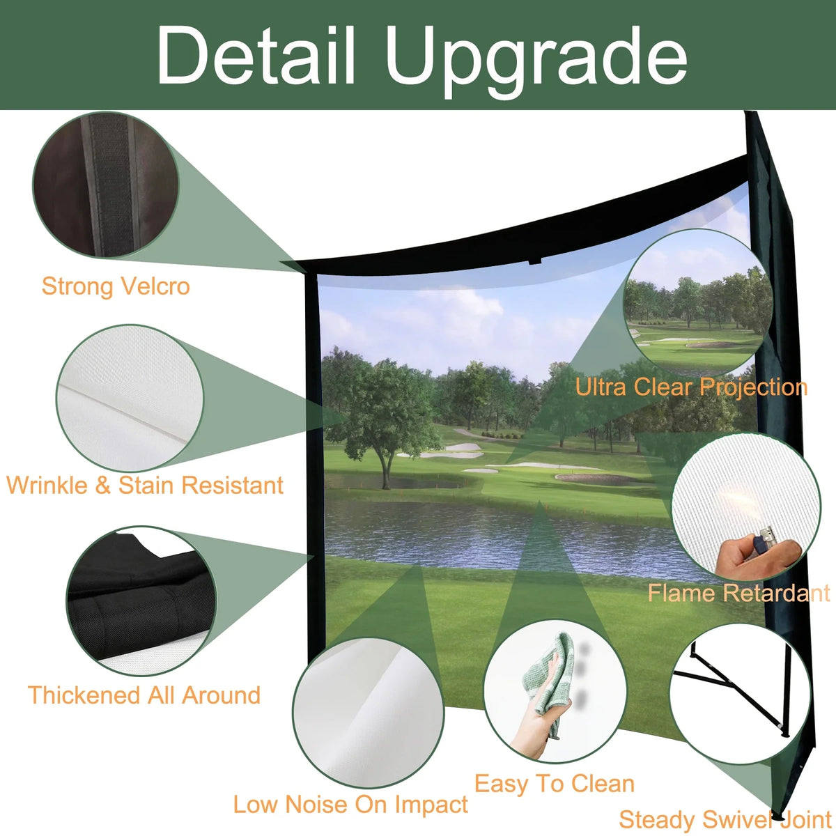 DIY Golf Simulator Impact Screen Frame Enclosure Kit Set, Use with Simulators, Durable Fabric with Velcro, Reinforced Black Border, 9.8'X9.8'X4.9' — product view 4